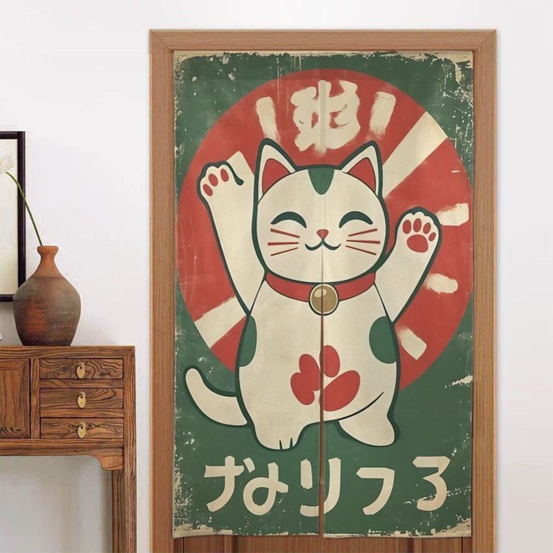 VIKAMA Retro Green Maneki Neko - Noren Curtain Doorway ulasan dan harga