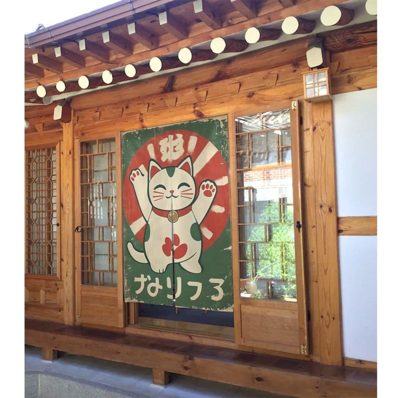 VIKAMA Retro Green Maneki Neko - Noren Curtain Doorway ulasan dan harga